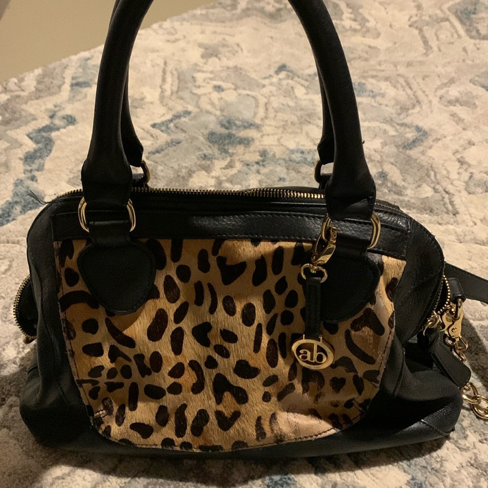 Audrey Brooke Genuine leather Satchel with leopard dyed calf hair